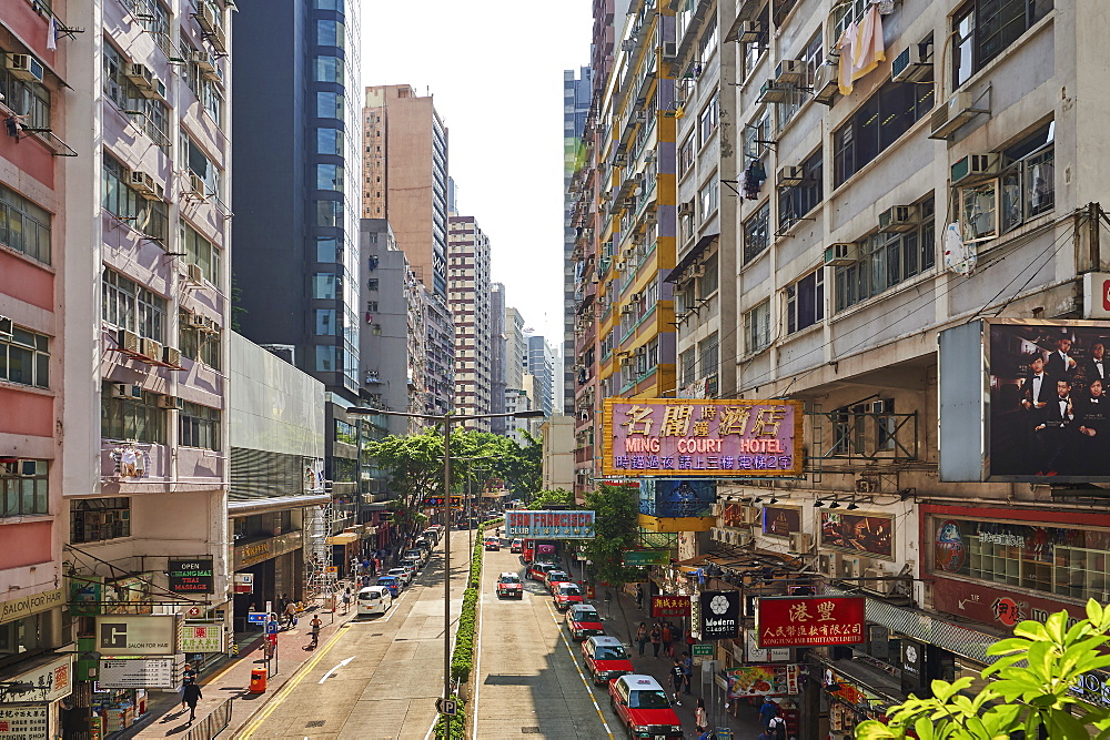 View of shopping district, Wan Chai, Hong Kong, China, Asia