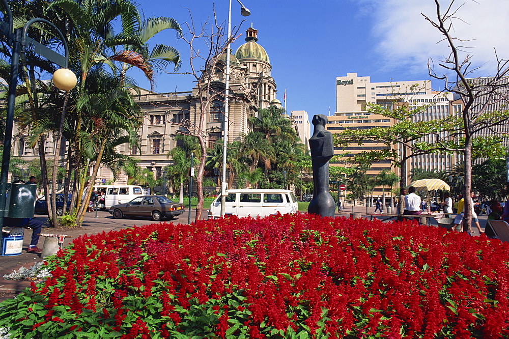 Bright flowers before the City Hall, Durban, Natal, South Africa,Africa