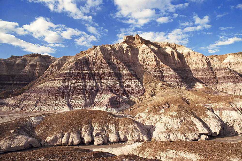 Coloured bands and ridges on the Blue Mesa in the Petrified Forest National Park in Arizona, United States of America, North America