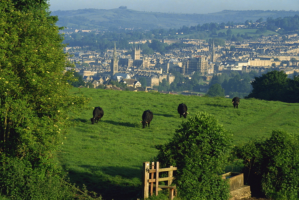 View of Bath from Widdecombe Hill, Avon, England, United Kingdom, Europe