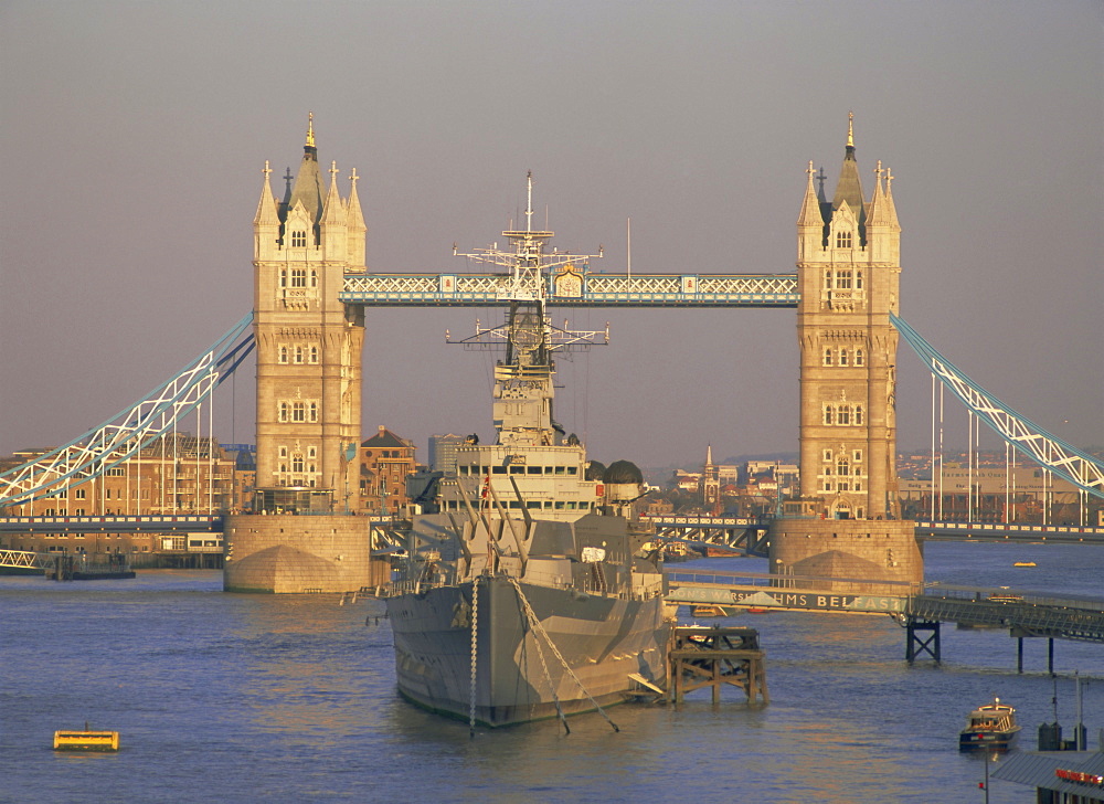 River Thames, Tower Bridge and HMS Belfast, London, England, UK, Europe