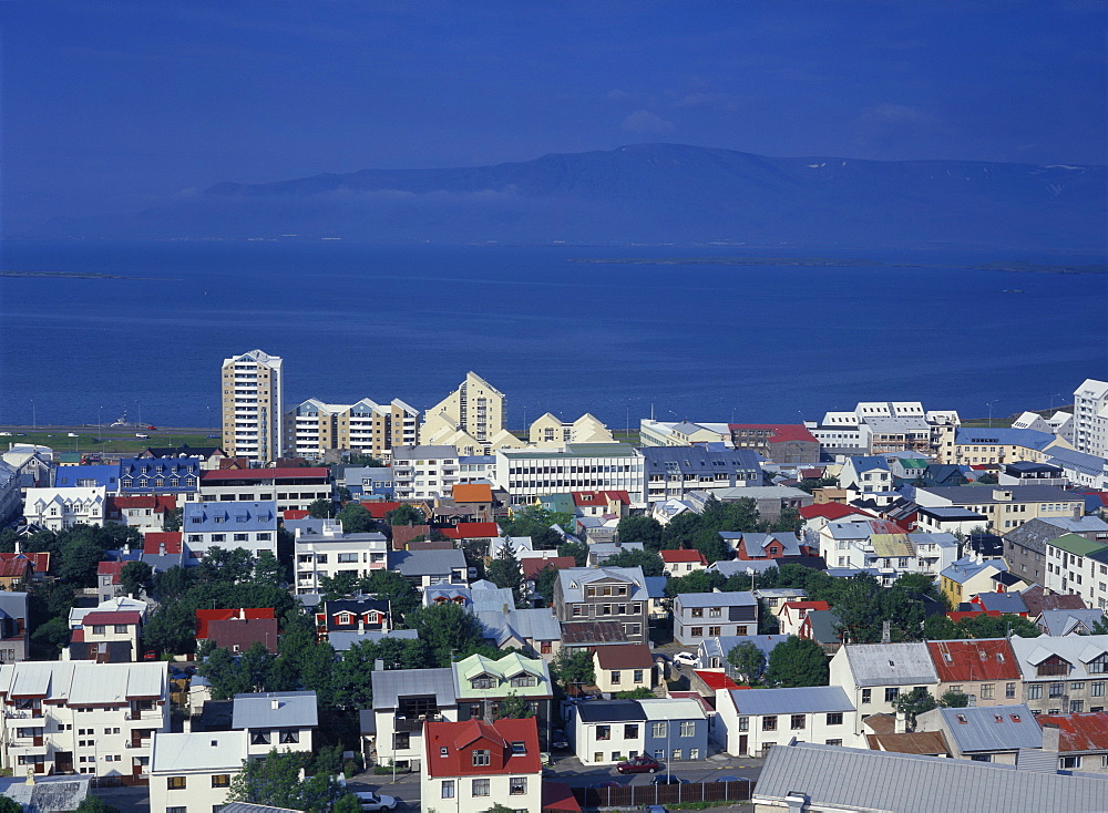 View of city from Hallgrimskirkja, Reykjavik, Iceland, Polar Regions