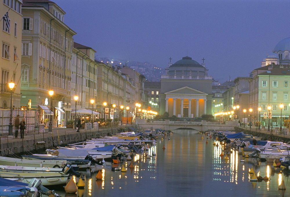 Grande Canale and Sant Antonio Thaumaturgo Christian church, Trieste, Friuli-Venezia, Italy, Europe