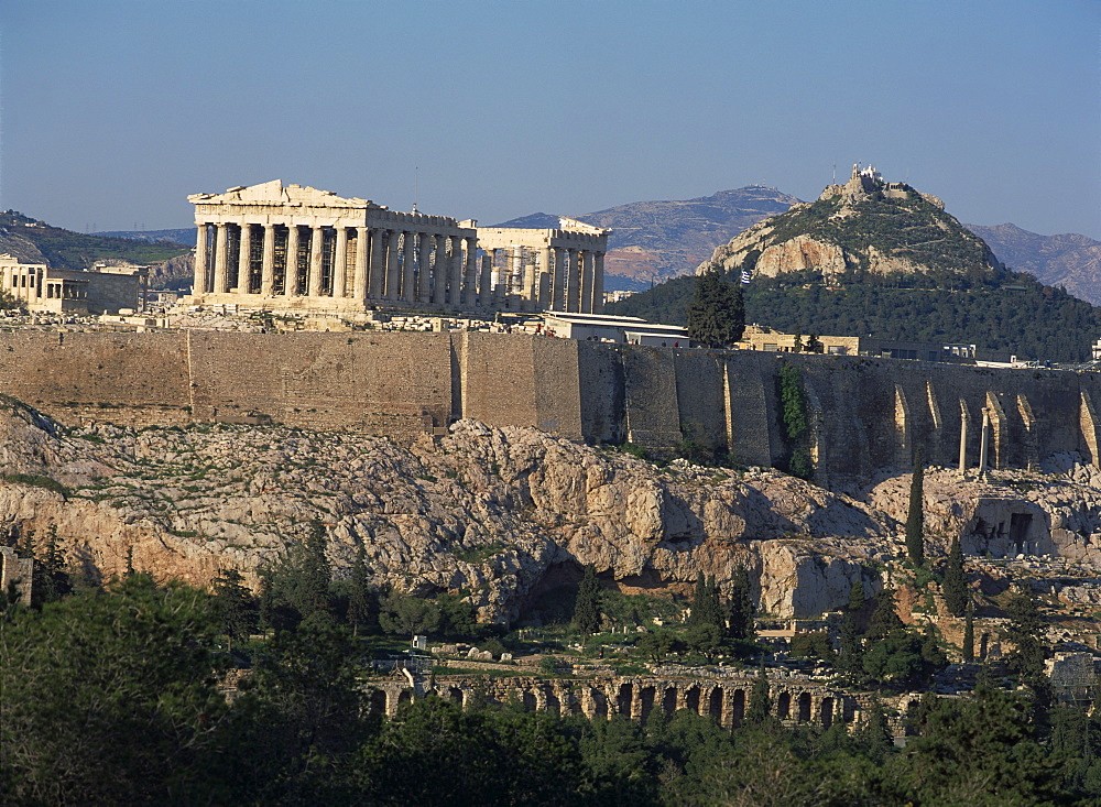 Acropolis, UNESCO World Heritage Site, from opposite hillside, Athens, Greece, Europe