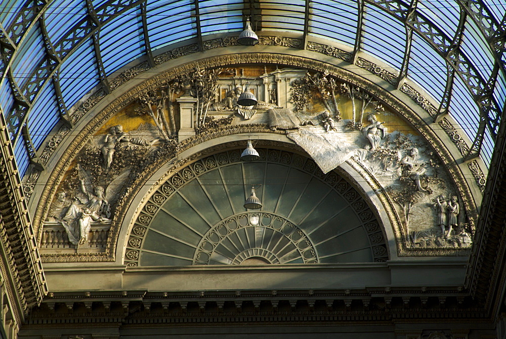 Italy, Campania, Naples, Galeria Umberto 1 shopping mall, detail with freize