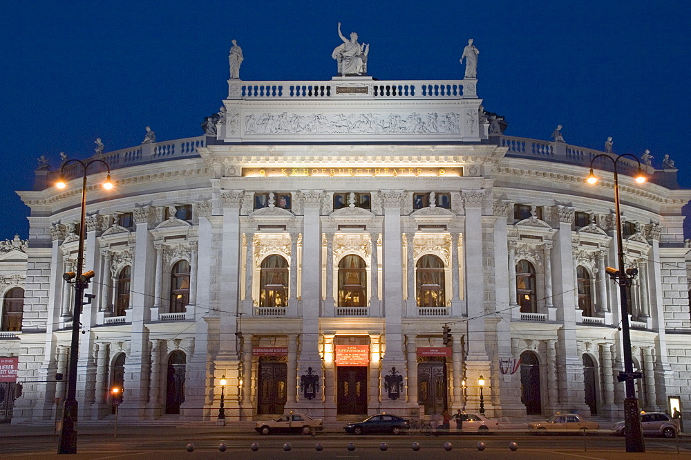 Hofburgtheatre at night, Vienna, Austria, Europe