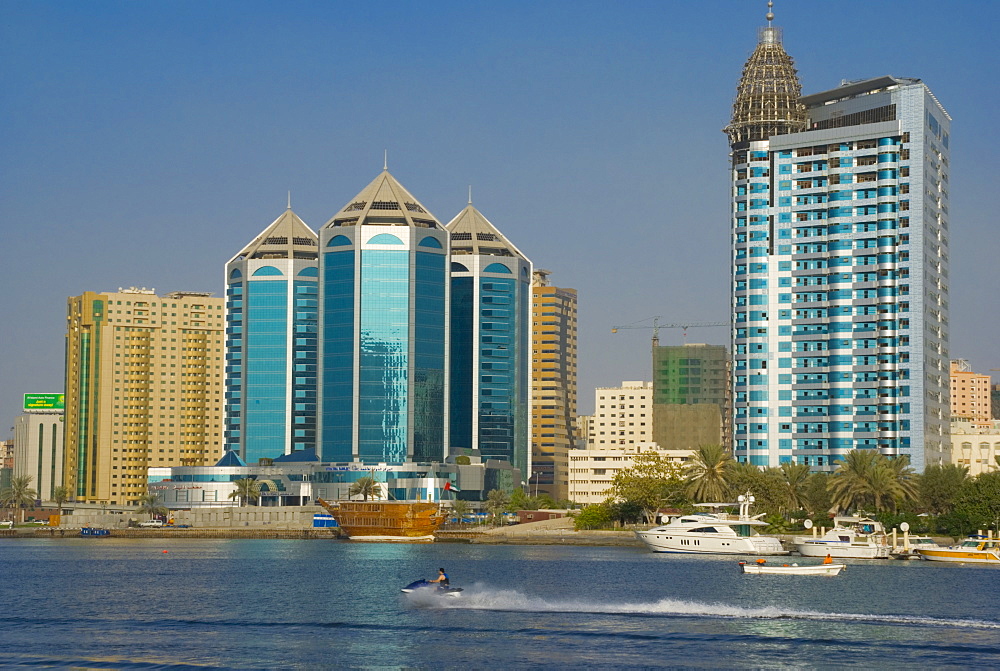 Sharjah Creek skyline, Sharjah, United Arab Emirates (U.A.E.), Middle East