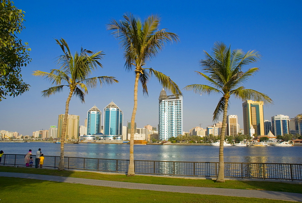 Sharjah Creek skyline, Sharjah, United Arab Emirates (U.A.E.), Middle East