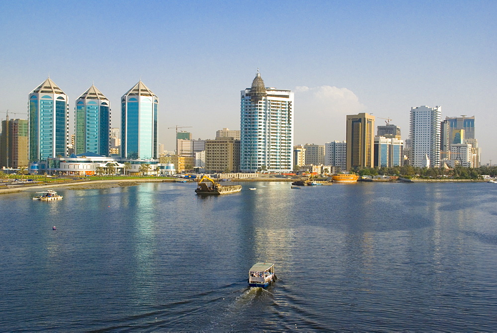 Sharjah Creek skyline, Sharjah, United Arab Emirates (U.A.E.), Middle East