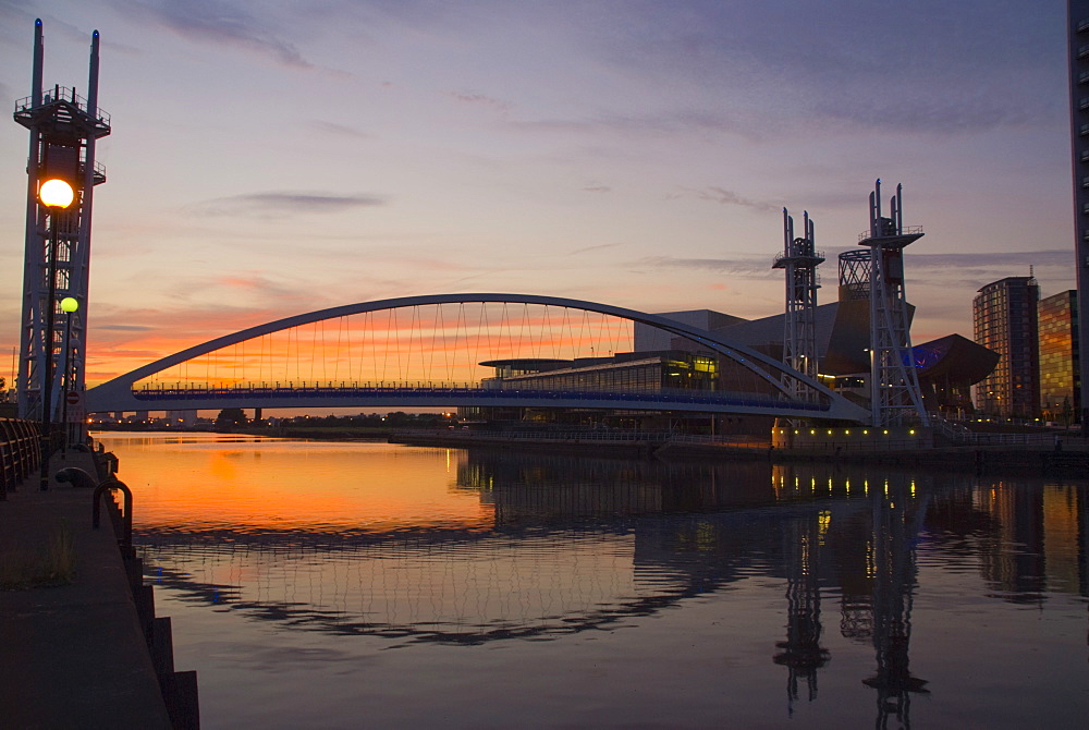 Lowry Centre at dusk, Salford Quays, Manchester, England, United Kingdom, Europe