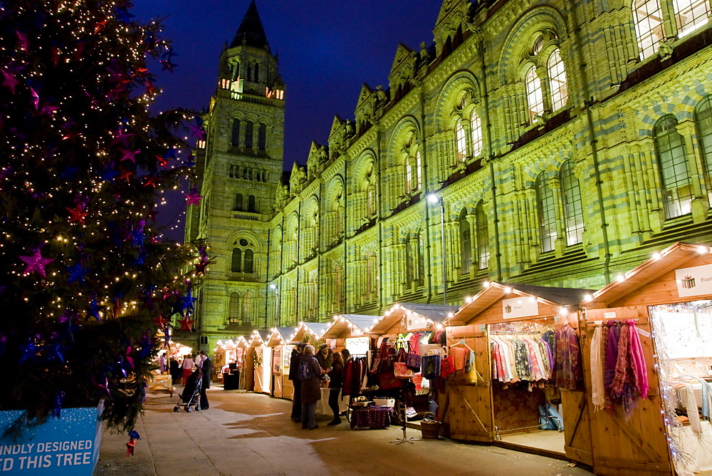 Christmas Market outside the Natural History Museum, London, England, United Kingdom, Europe