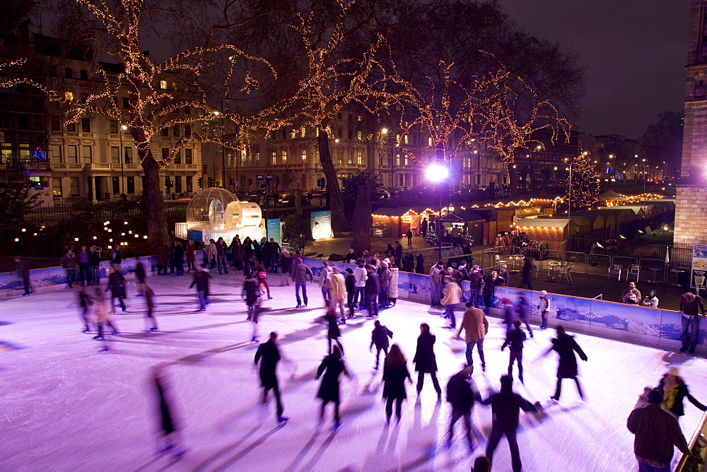 Ice skating outside the Natural History Museum, London, England, United Kingdom, Europe