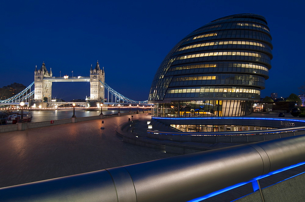 Tower Bridge and City Hall dusk, London, England, United Kingdom, Europe