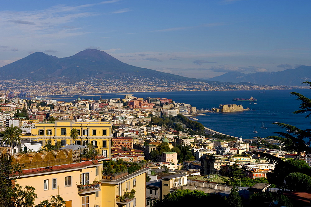 Cityscape and Mount Vesuvius, Naples, Campania, Italy, Europe