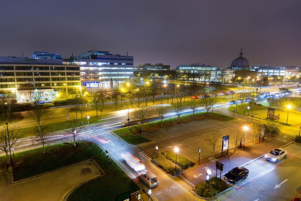 Town at dusk, Milton Keynes, Buckinghamshire, England, United Kingdom, Europe