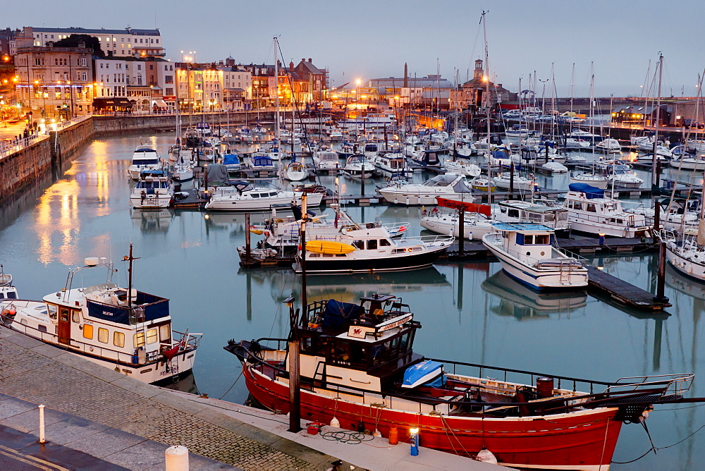 Ramsgate harbour at dusk, Thanet, Kent, England, United Kingdom, Europe