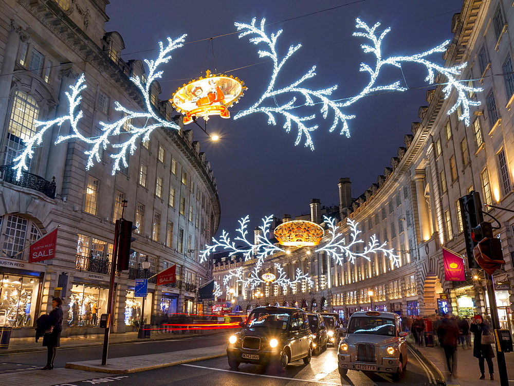 Christmas lights, Regent Street, West End, London, England, United Kingdom, Europe