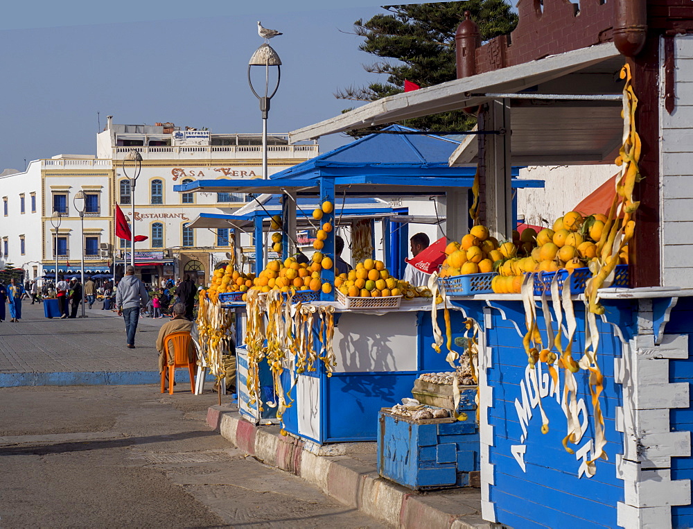 Orange stall near port, Essaouira, Morocco, North Africa, Africa