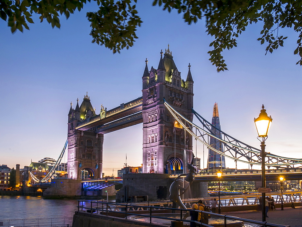 Tower Bridge and Shard at dusk, London, England, United Kingdom, Europe