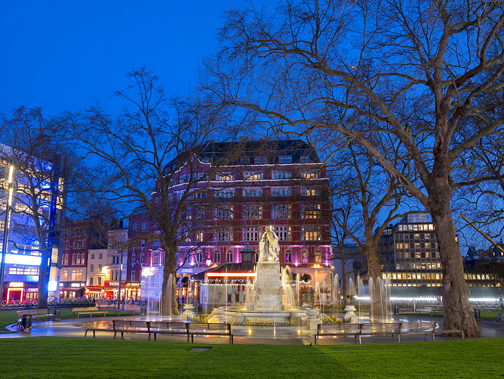 Redeveloped Leicester Square at dusk, London, England, United Kingdom, Europe