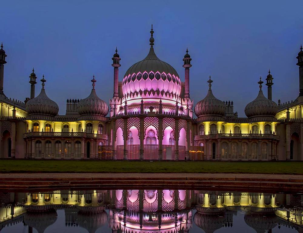 Royal Pavilion reflection dusk, Brighton, Sussex, England, United Kingdom, Europe