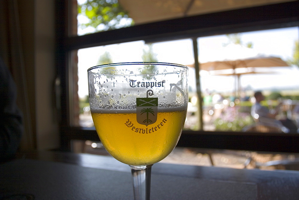 Westvleteren Trappist beer at the abbey in Saint Sixtus, enjoying local beer, near Poperinge, West Flanders, Belgium, Europe