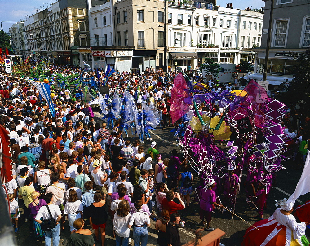 Colourful parade at the Notting Hill Carnival, Notting Hill, London, England, United Kingdom, Europe