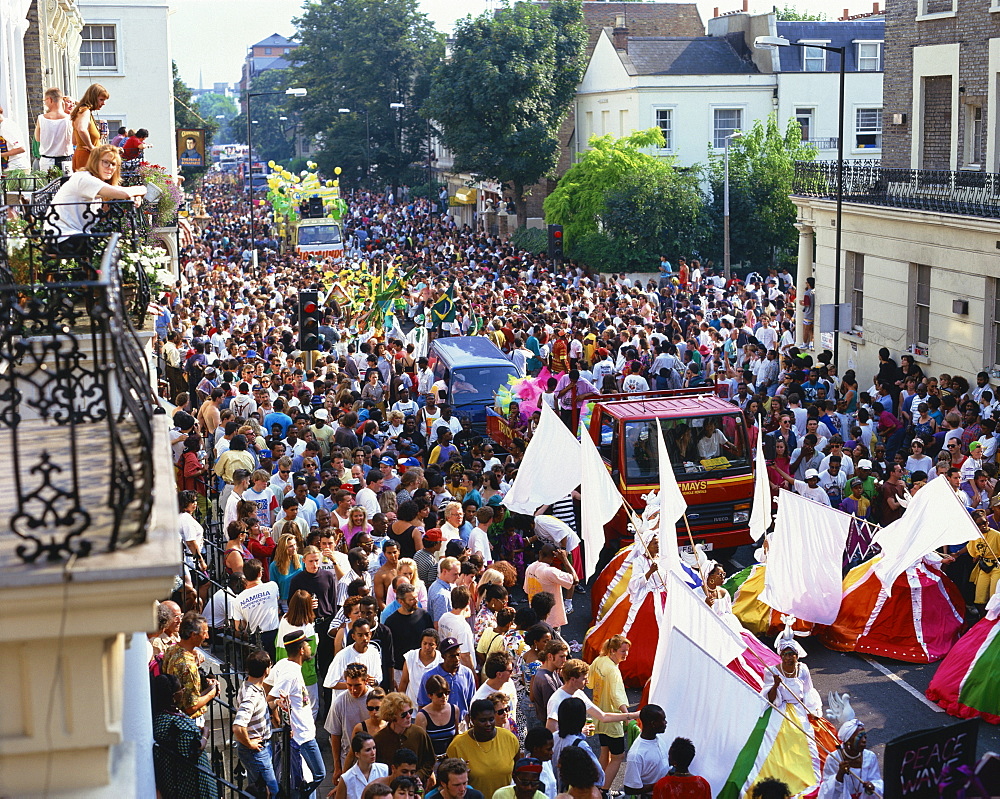 Colourful parade at the Notting Hill Carnival, Notting Hill, London, England, United Kingdom, Europe