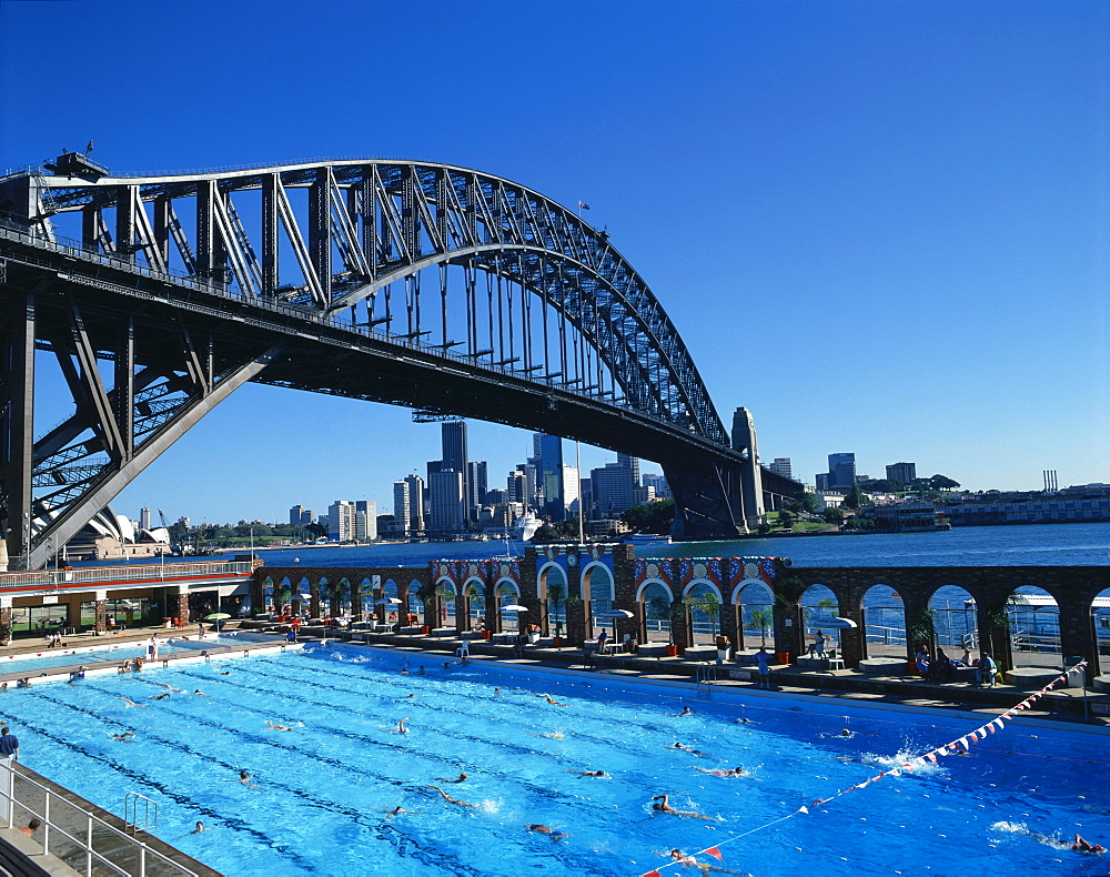 Swimming pool beneath the Sydney Harbour Bridge, in Sydney, New South Wales, Australia, Pacific