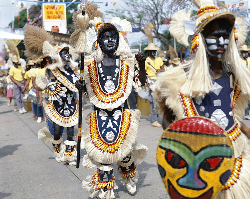 People in costume and facial paint, Ati Atihan festival, Kalibo, Philippines, Southeast Asia, Asia