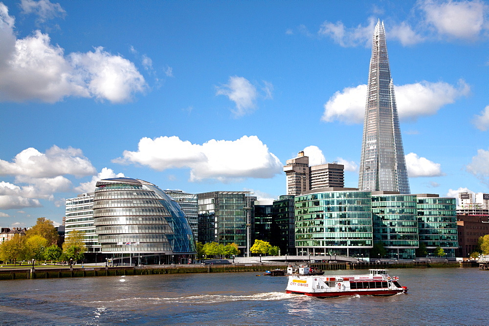 View of the Shard, City Hall and More London along the River Thames, London, England, United Kingdom, Europe