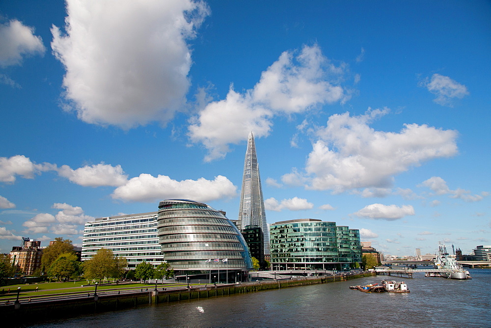 View of the Shard, City Hall and More London along the River Thames, London, England, United Kingdom, Europe