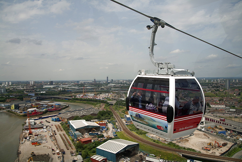 View from a cable car during the launch of the Emirates Air Line, London, England, United Kingdom, Europe