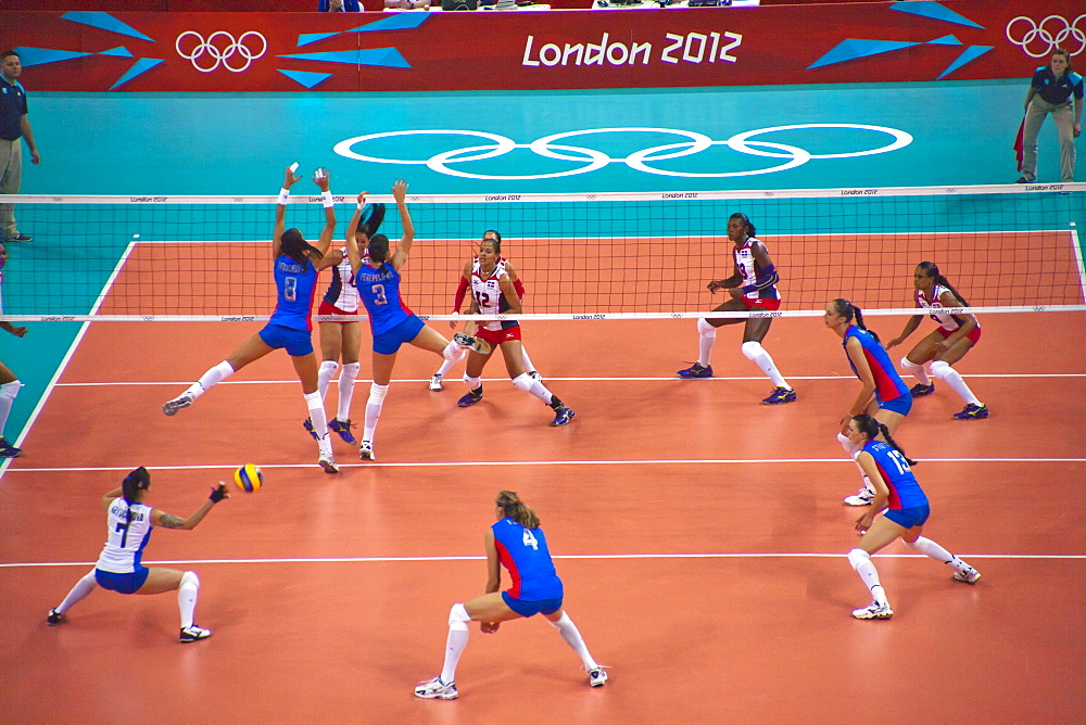 The 2012 Olympics Women's Volleyball match between Dominican Republic and Russia, Earl's Court, London, England, United Kingdom, Europe