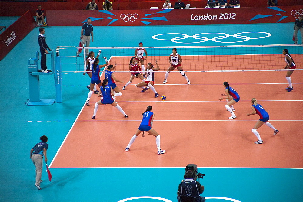 The 2012 Olympics Women's Volleyball match between Dominican Republic and Russia, Earl's Court, London, England, United Kingdom, Europe