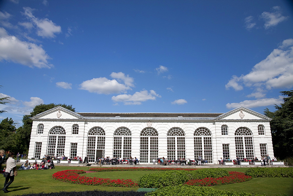 Orangery, with Olympic themed garden, Royal Botanic Gardens, UNESCO World Heritage Site, Kew, near Richmond, Surrey, England, United Kingdom, Europe