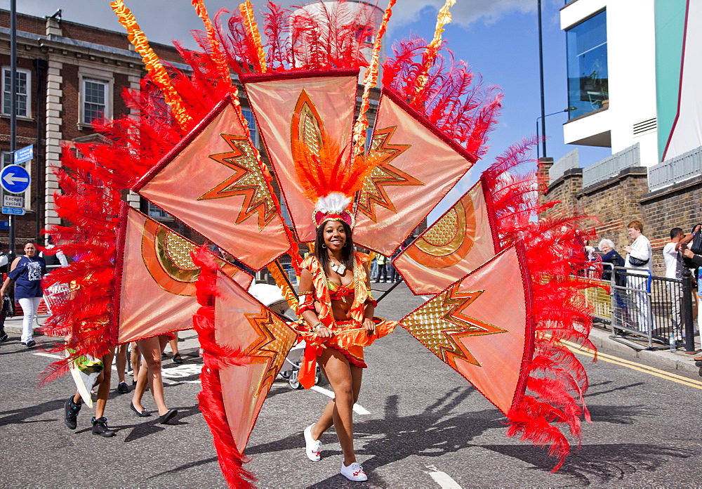 Female participant at the 2012 Notting Hill Carnival, Notting Hill, London, England, United Kingdom, Europe