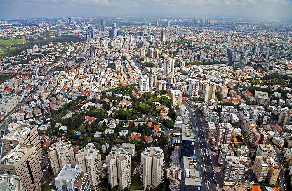 Aerial view of downtown Tel Aviv, Israel, Middle East