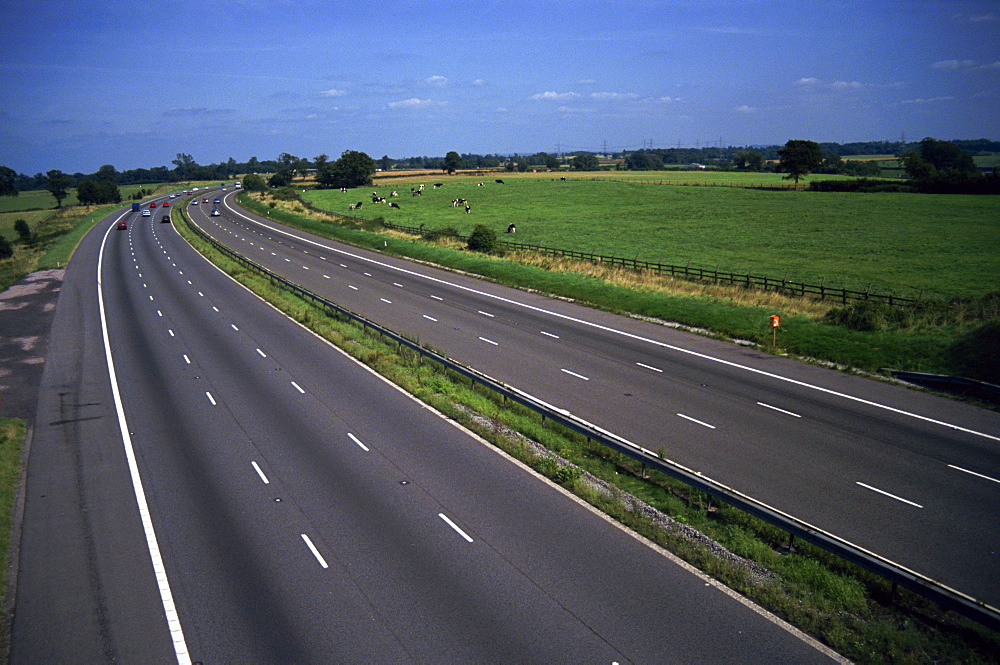 The M4 motorway cuts through the countryside at Burton, Avon, England, United Kingdom, Europe