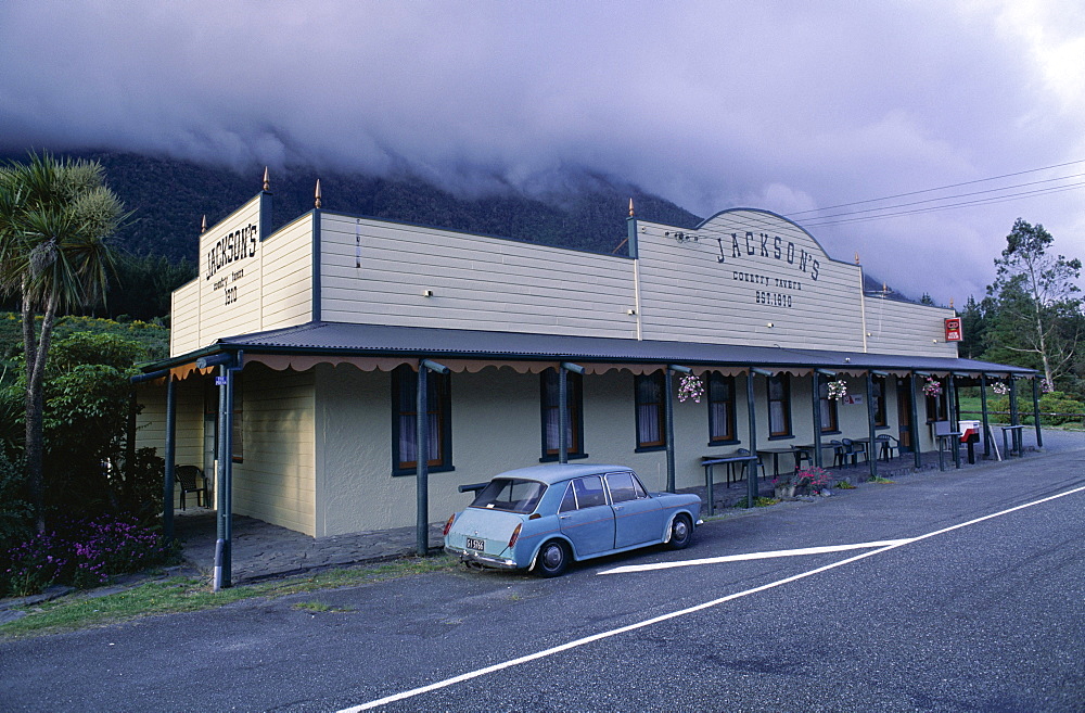 Jackson's backcountry bar and Austin car, South Island, New Zealand, Pacific