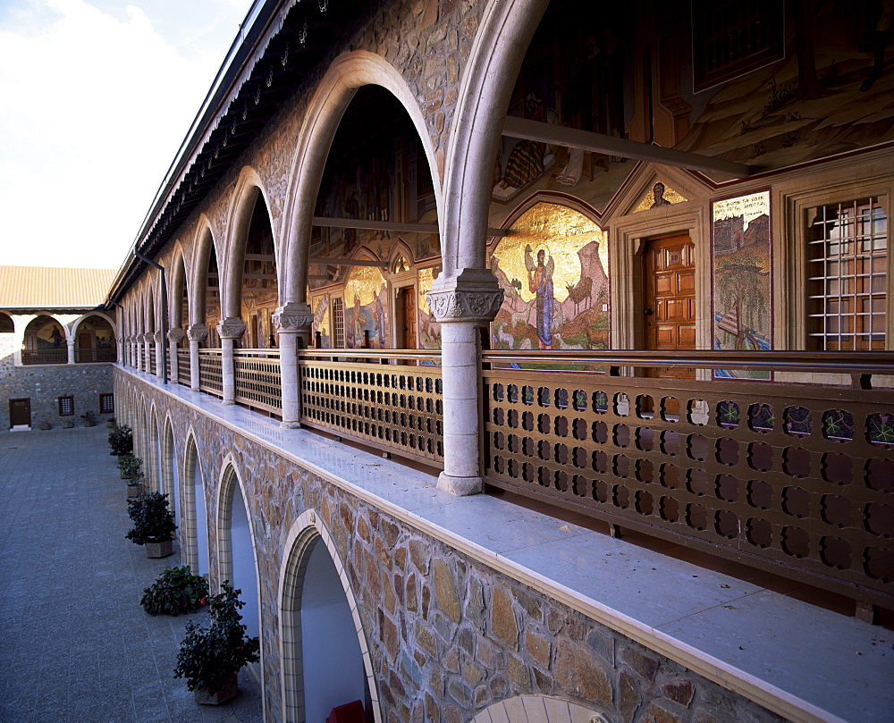 Frescoes in Byzantine tradition in Greek Orthodox monastery, Kykko Monastery, Marathasa, Troodos Mountains, Cyprus, Europe