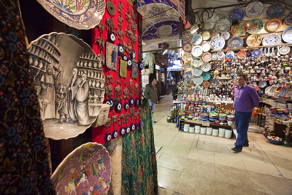 Shop seller in the underground Grand Bazaar, Istanbul, Turkey, Europe