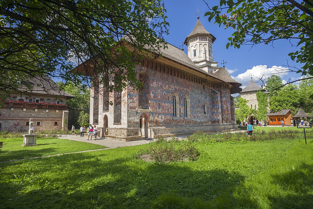 Saxon painted Church, Moldovitsa Monastery, founded 1532, Christian Orthodox, UNESCO World Heritage Site, Moldovitsa, Bukovina, Romania, Europe