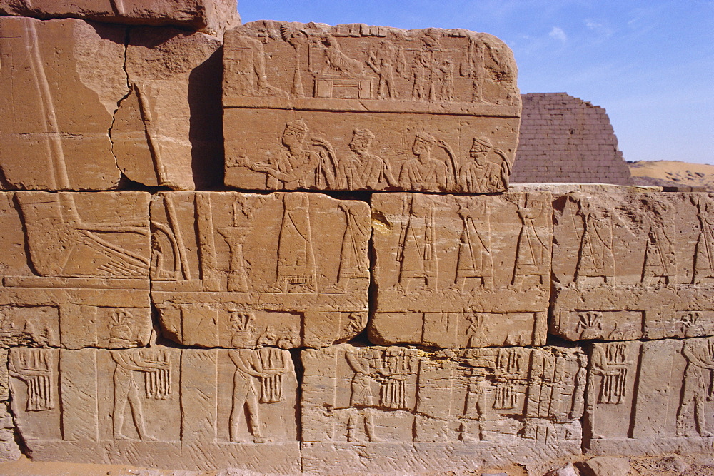 Heiroglyphic carvings, Bajrawiya, the Pyramids of Meroe, Sudan, Africa