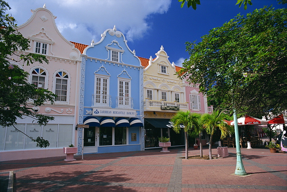 Dutch style colonial building facades, Oranjestad, Aruba, West Indies, Caribbean, Central America