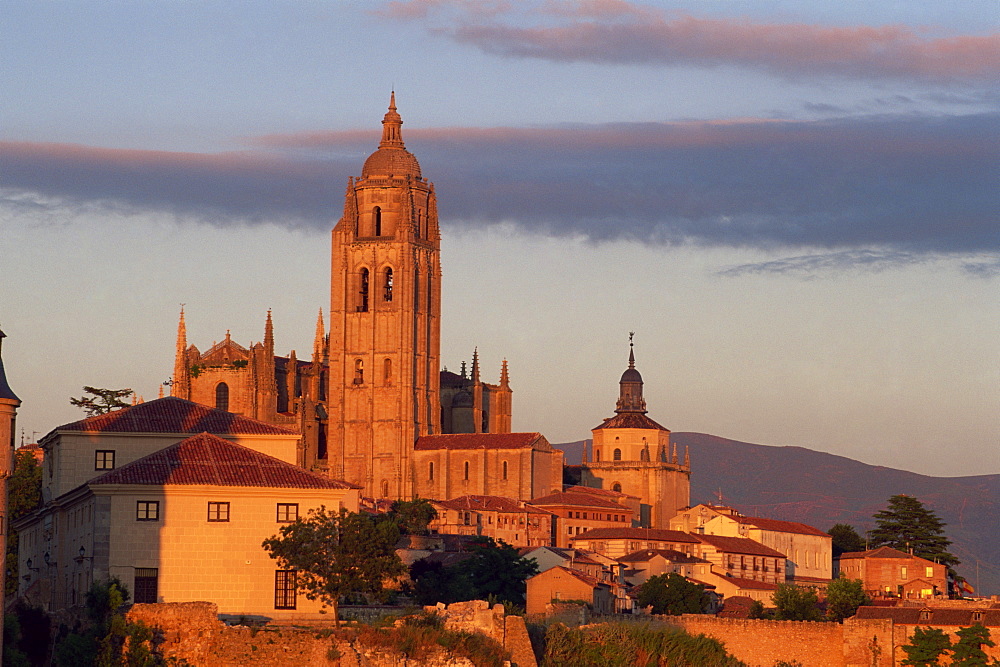 The Cathedral from the west at sunset at Segovia, Castilla y Leon, Spain, Europe