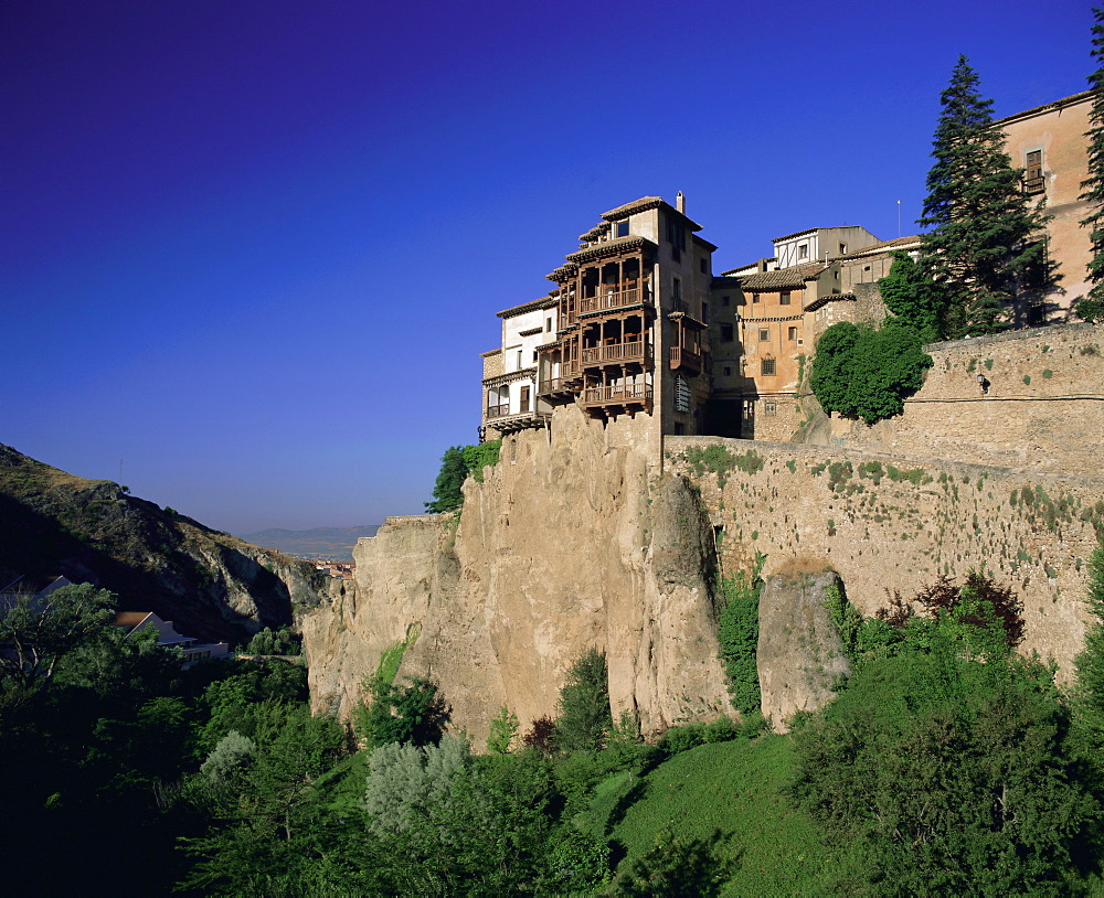 View to the Casas Colgadas, hanging houses, above the Huecar Gorge, Cuenca, Castilla La Mancha, Spain, Europe