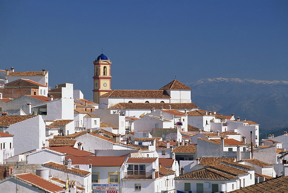 Rooftops and church of Algatocin village, near Ronda, Malaga, Andalucia, Spain, Europe