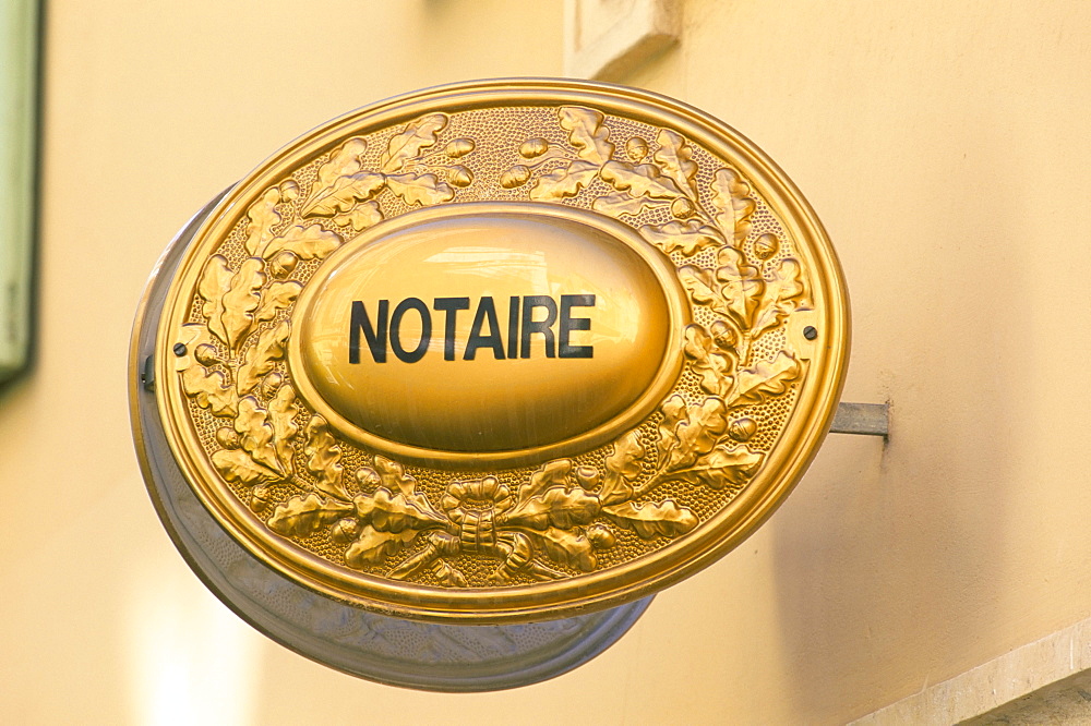 Gold sign outside notary's office, Monaco-Ville, Monaco, Mediterranean, Europe