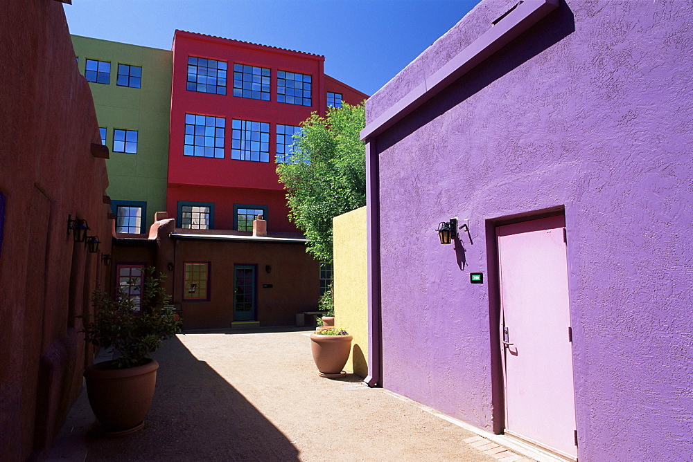 Pastel coloured facades in the village, La Placita, Tucson, Arizona, United States of America, North America